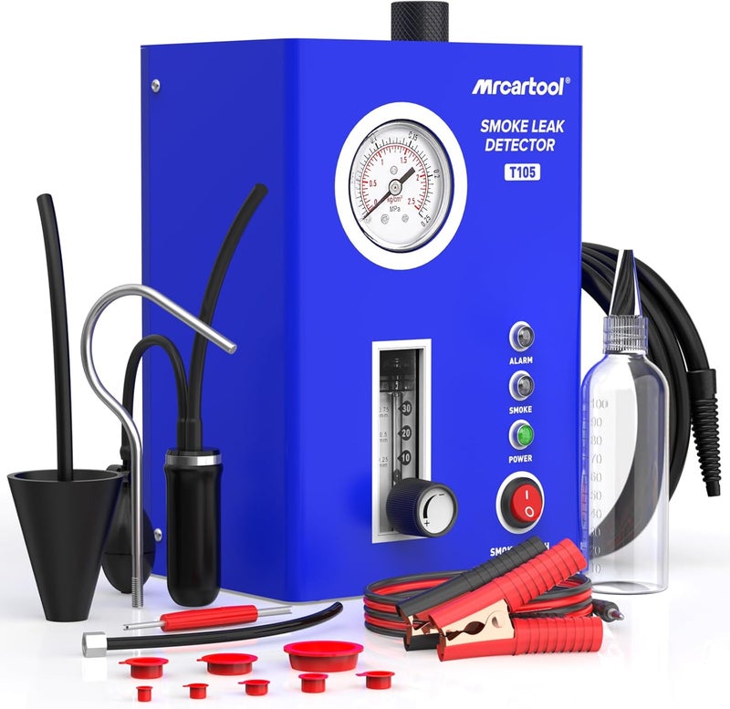 MRCARTOOL T105 Automotive Smoke Machine Leak Detector, Smoke Tester with Built-in Air Pump and Pressure Gauge, Vacuum Diagnostic Detector Tools Kit for 12V DC Cars - Image 1